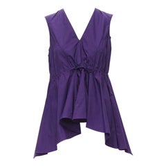 MARNI purple cotton V-neck drawstring peplum high low top IT40 S