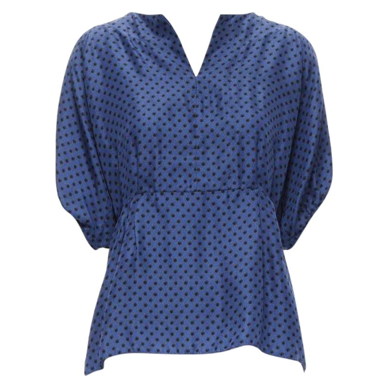MARNI blue black polka dot silk bubble sleeve peplum blouse top IT42 M For Sale