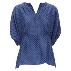 MARNI blu nero a pois in seta, manica a palloncino, camicetta peplum top IT42 M
