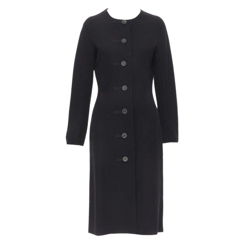 LANVIN Alber Elbaz 2004 cappotto aderente in lana nera con pinces e bottoni FR38 S