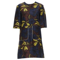 MARNI floral print wool silk crepe patch pocket boxy A-line dress IT38 XS