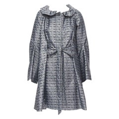 MARC JACOBS metallic blue floral jacquard belted front flared opera coat XS