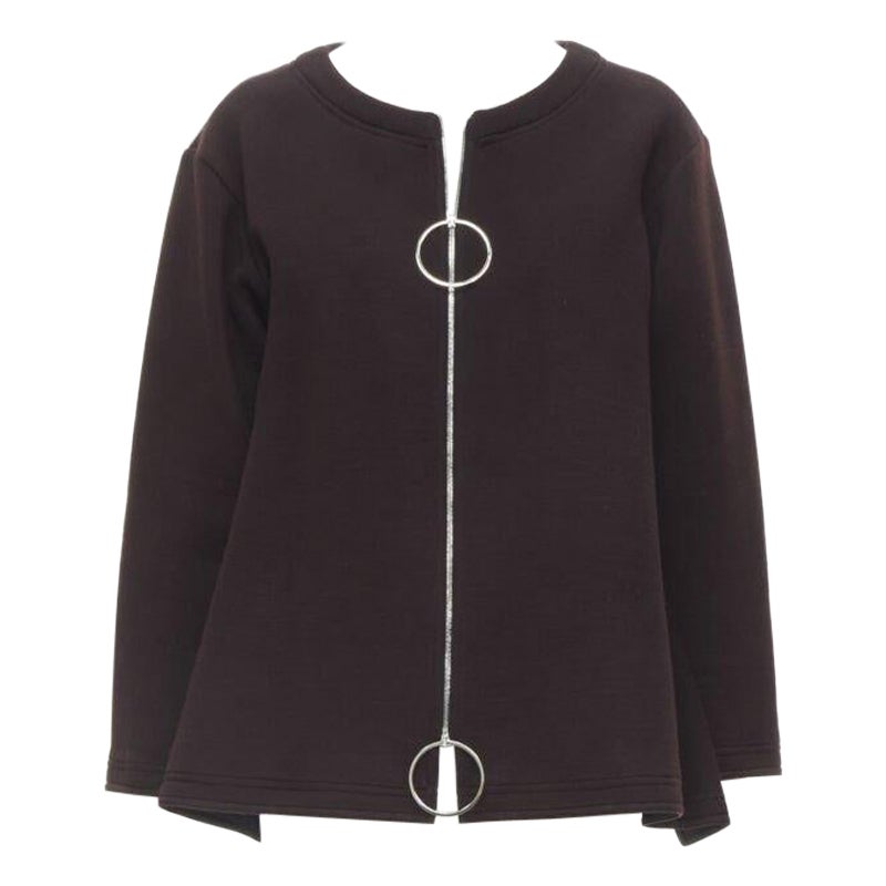 MARNI dark purple cotton wool silver ring cut out A-line cocoon jacket IT36 XS For Sale