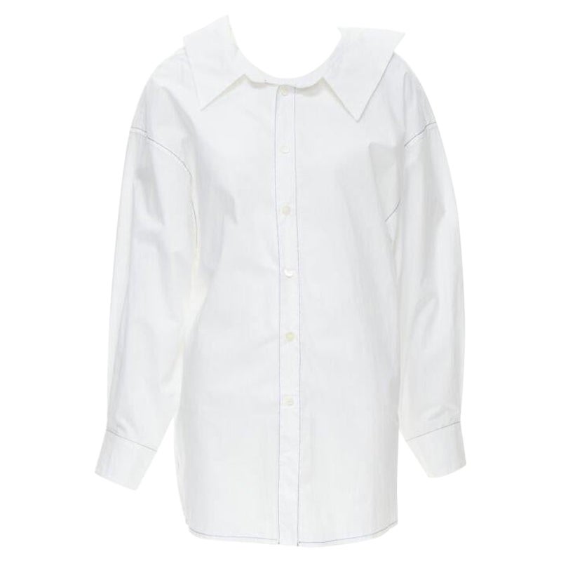 MARNI white cotton blue stitching deconstructed collar oversized shirt IT36 XS For Sale
