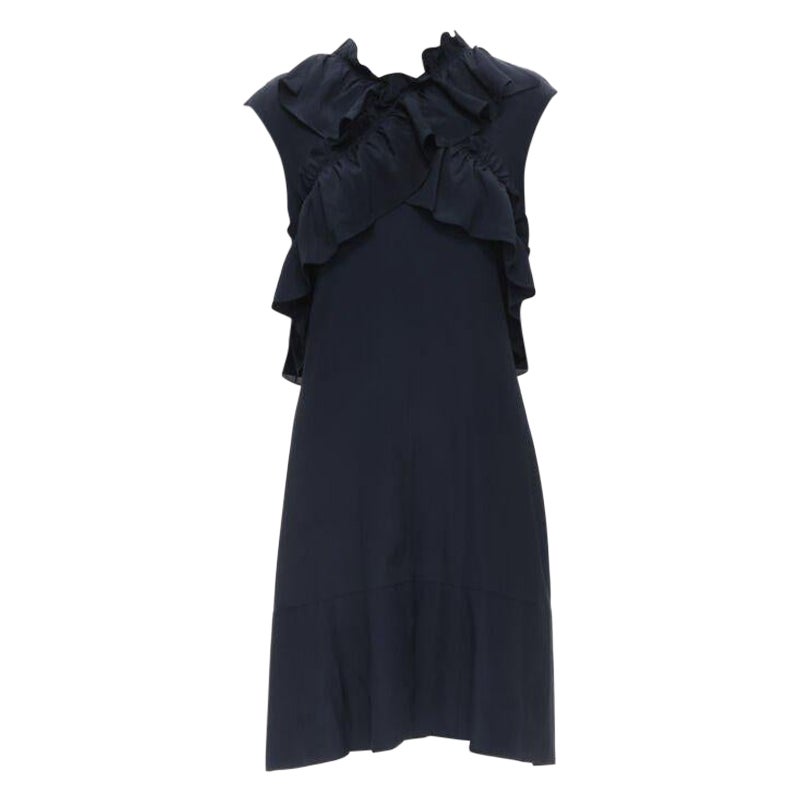 MARNI navy blue silk crepe cross ruffle trim knee lenth dress IT40 S For Sale