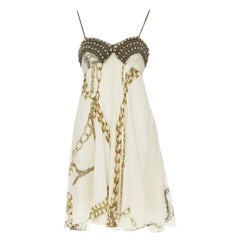 vitnage STELLA MCCARTNEY 2005 pearl bust gold chain print silk dress IT40 XS