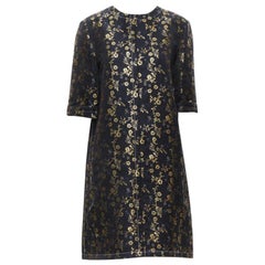 MARNI 2019 black gold blue floral jacquard cuffed sleeve trapeze dress IT40 S