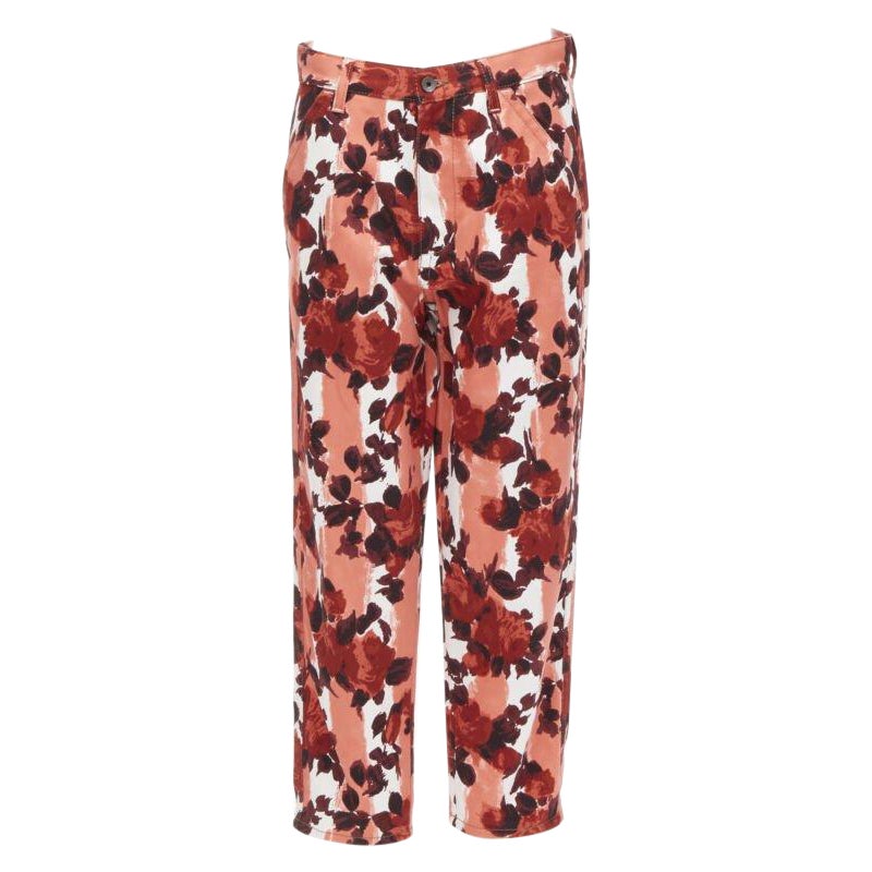 MARN rosa rot abstrakt floral gestreift Druck 100% Baumwolle weites Bein Jeans IT38 XS im Angebot
