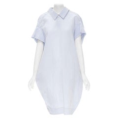 MARNI light blue yellow overstitching crinkled viscose round boxy dress IT38 XS