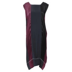 MARNI pink black navy silk  color block overstitching oversized dress IT38