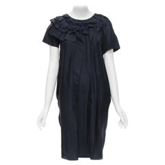 MARNI marineblaues Seidenkleid mit kurzen Ärmeln und Rüschen aus 100 % Seide IT38 XS
