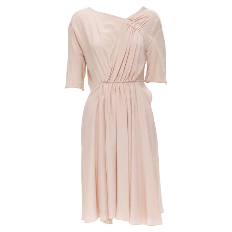 MARNI 100% silk light pink gathered asymmetric draped short sleeve dress IT38 XS For Sale
