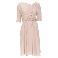 MARNI 100% silk light pink gathered asymmetric draped short sleeve dress IT38 XS