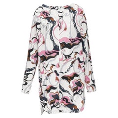 MARNI white navy pink swirl floral cotton boat neck long sleeve dress IT40 S