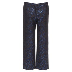 MARNI bleu métallique marron jacquard floral pantalon large IT42 M