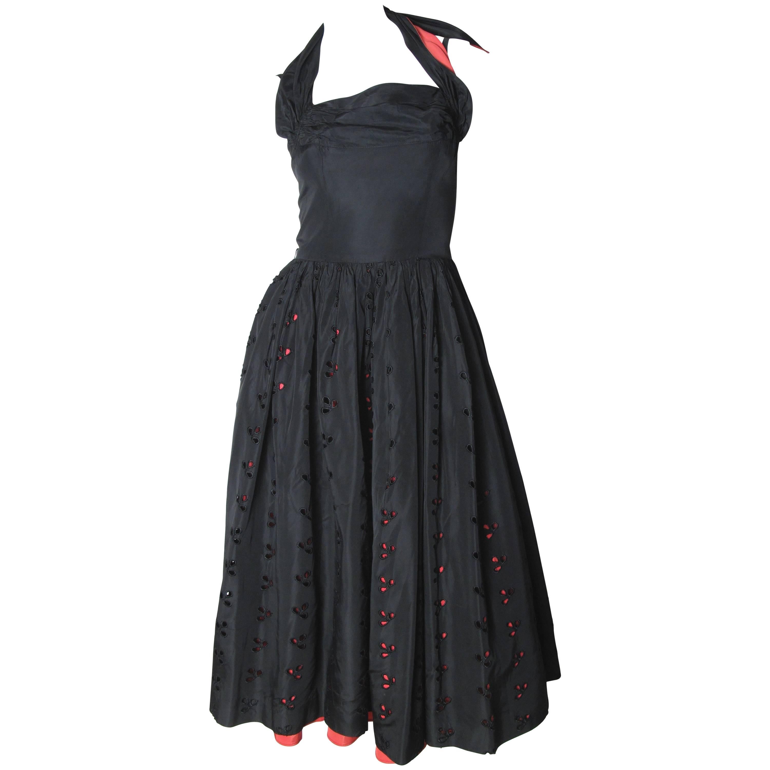 Two Tone Eyelet Halter Dress, 1950s 