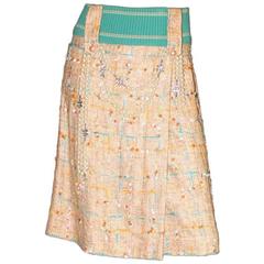 Amazing Chanel Faux Wrap Fantasy Tweed Skirt with Sequins and Pearl Buttons 2