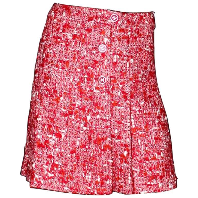 Superbe Chanel Fantasy Tweed Lesage CC Logo Faux Wrap Skirt Seen on Kendall