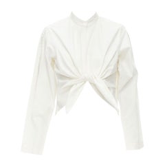 ARTCLUB Narciso white upcycled cotton Oxford slit sleeves tie front shirt S