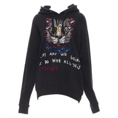 GUCCI Cat sequins Future print black cotton oversized hoodie S