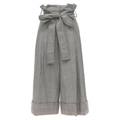 ALEXANDER MCQUEEN grey checked wool paperbag waist cuffed pants IT40 S