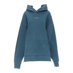 ACNE STUDIOS - Felpa con cappuccio oversize in cotone lavato blu turchese con stampa logo M