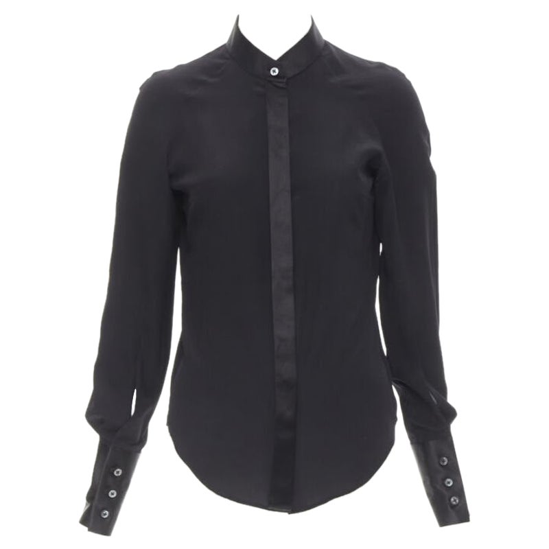 MAISON MARGIELA black cotton silk trim reversed button cuff shirt IT38 XS For Sale