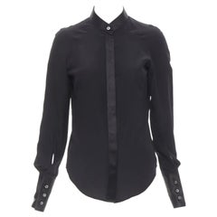 MAISON MARGIELA camisa con puño de botón invertido de algodón negro y ribete de seda IT38 XS