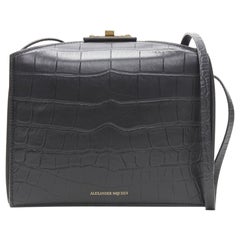 ALEXANDER MCQUEEN The Box black scaled leather gold turn lock crossbody bag
