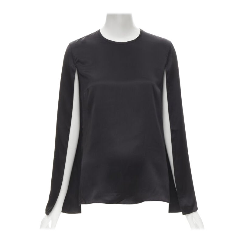 GIVENCHY 2015 Riccardo Tisci 100% silk black cape slit sleeve top FR34 XS For Sale