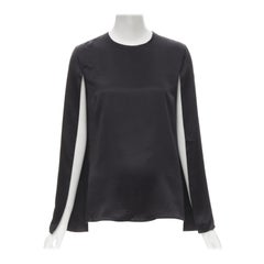 GIVENCHY 2015 Riccardo Tisci 100% silk black cape slit sleeve top FR34 XS