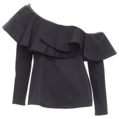JOHANNA ORTIZ Lazarote black cotton mesh yoke ruffle off shoulder top US2 XS