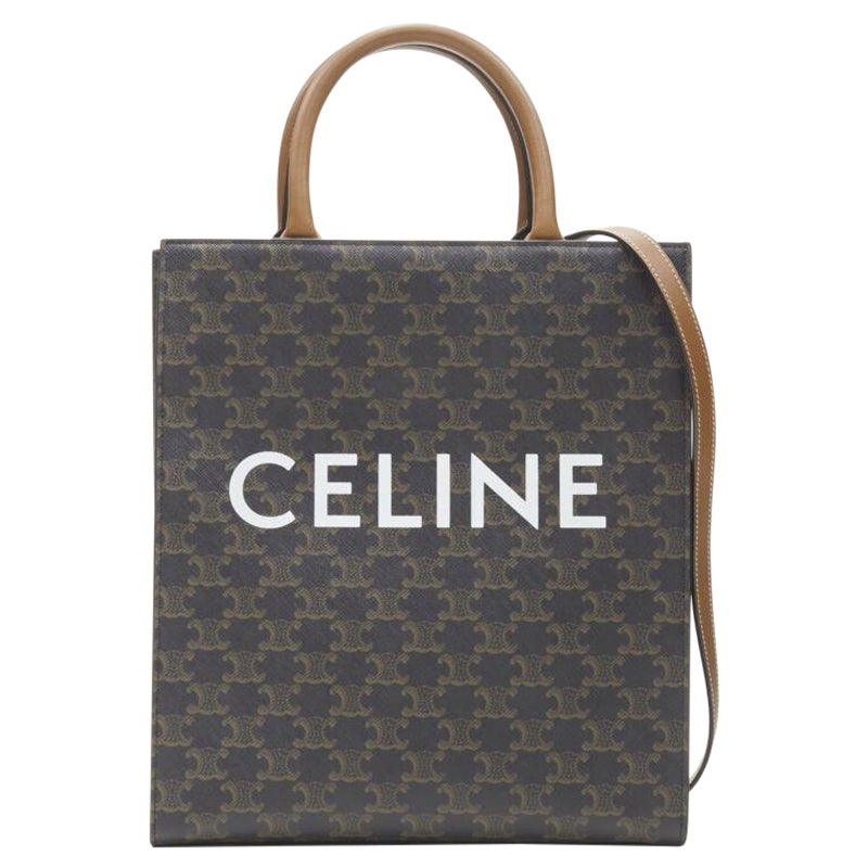 CELINE Hedi Slimane Borsa Triomphe in tela marrone con monogramma Vertical Cabas