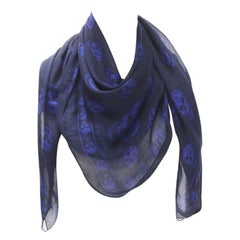 ALEXANDER MCQUEEN Signatur-Schal mit marineblauem, kobaltblauem Skelettdruck