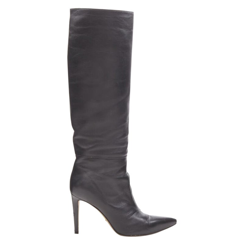 SERGIO ROSSI black leather point toe pull on high heel boots EU38 For Sale