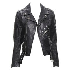 SAINT LAURENT Hedi Slimane 2014 biker vintage de piel de becerro negra con tachuelas FR38 XS