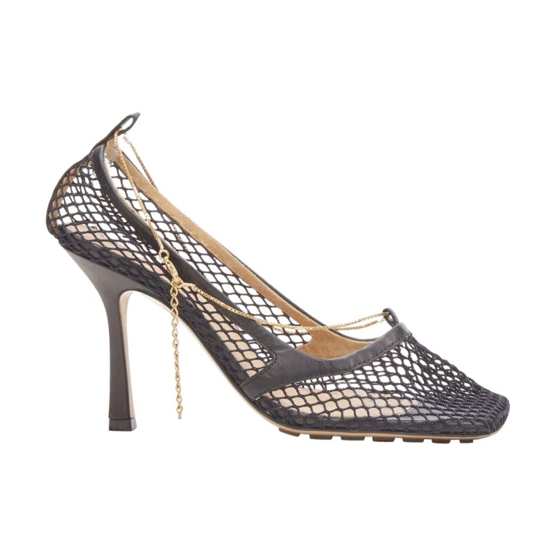 Bottega Veneta DANIEL LEE nero a rete punta quadrata tacco a catena oro  EU38.5