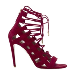 AQUAZZURA Sandali in pelle scamosciata rosso scuro con tacchi alti EU38