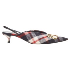 BALENCIAGA BB - Escarpins à bride en laine à carreaux rouges et noirs avec logo doré EU38,5