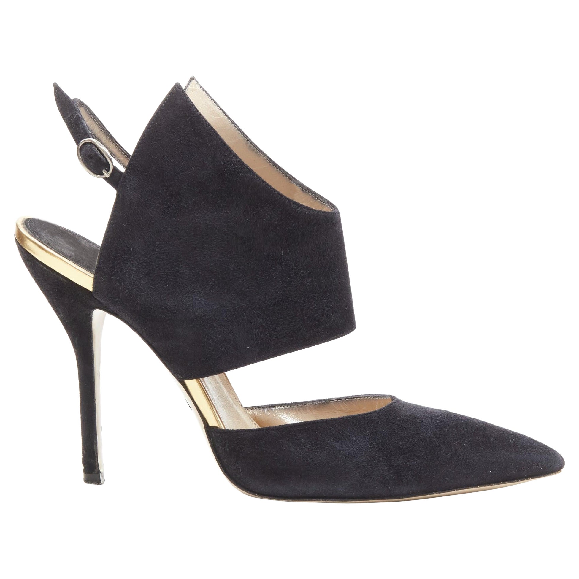 PAUL ANDREW, escarpin dorsal pointu en daim noir EU38.5 en vente