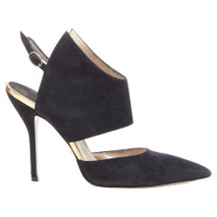 PAUL ANDREW black suede pointed winged dorsay pump EU38.5