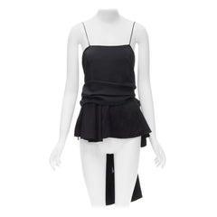 THE ROW black XL bow tie back high low hem spaghetti strap cami tank top US0 XS