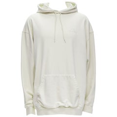 BALENCIAGA Demna 2021 ecru cotton logo embroidery oversized hoodie sweatshirt L