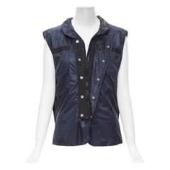 SACAI 2015 navy blue light nylon technical pocket grosgrain zip vest S