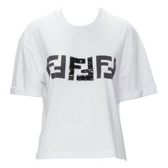 FENDI ROMA black bead embellished FF Zucca logo white tshirt S