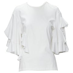 ELLERY white, tshirt in cotone con maniche larghe e volant tagliate sul lato US4 S. White