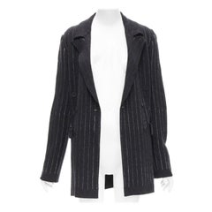 BARRIE 100% pure cashmere dark grey pinstriped double breasted blazer cardigan S