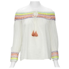 ALICE OLIVIA top off shoulder in cotone bianco con ricamo a treccia S