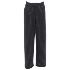 BARRIE 100% pure cashmere dark grey pinstriped pleated wide leg pants M