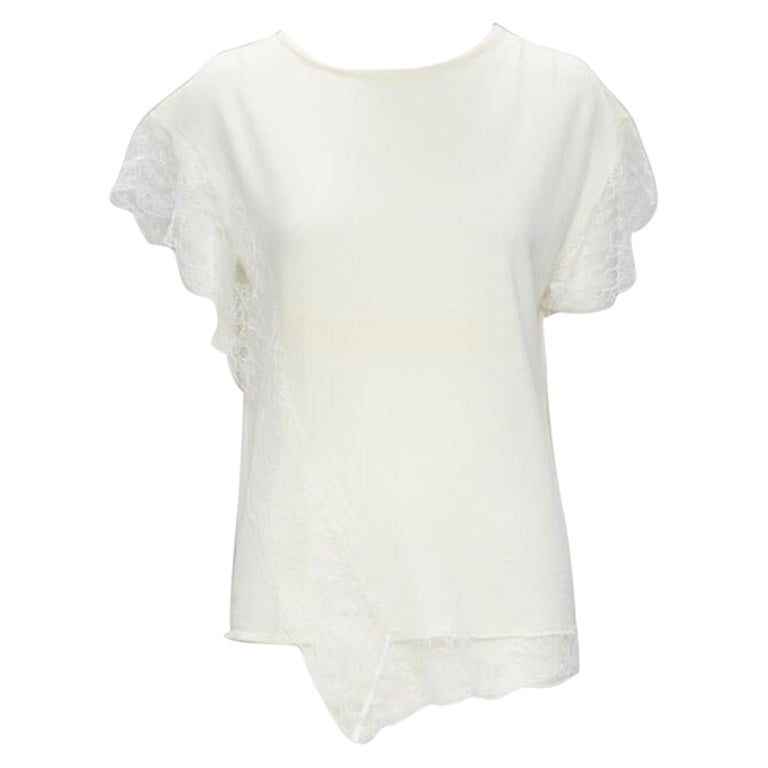 LANVIN jersey de punto con ribete de encaje en mezcla de lana blanco crema M